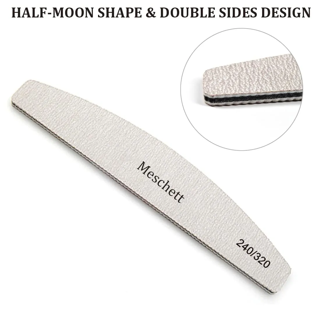 10 PCS Half Moon Nail Files,240/320 Professional Grit Nail File Reusable Double Sided Emery Boards Nail File Manicure Tools for Acrylic,Natural,Gel Nails