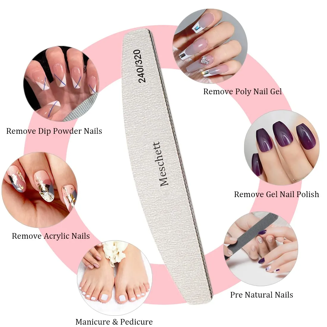 10 PCS Half Moon Nail Files,240/320 Professional Grit Nail File Reusable Double Sided Emery Boards Nail File Manicure Tools for Acrylic,Natural,Gel Nails