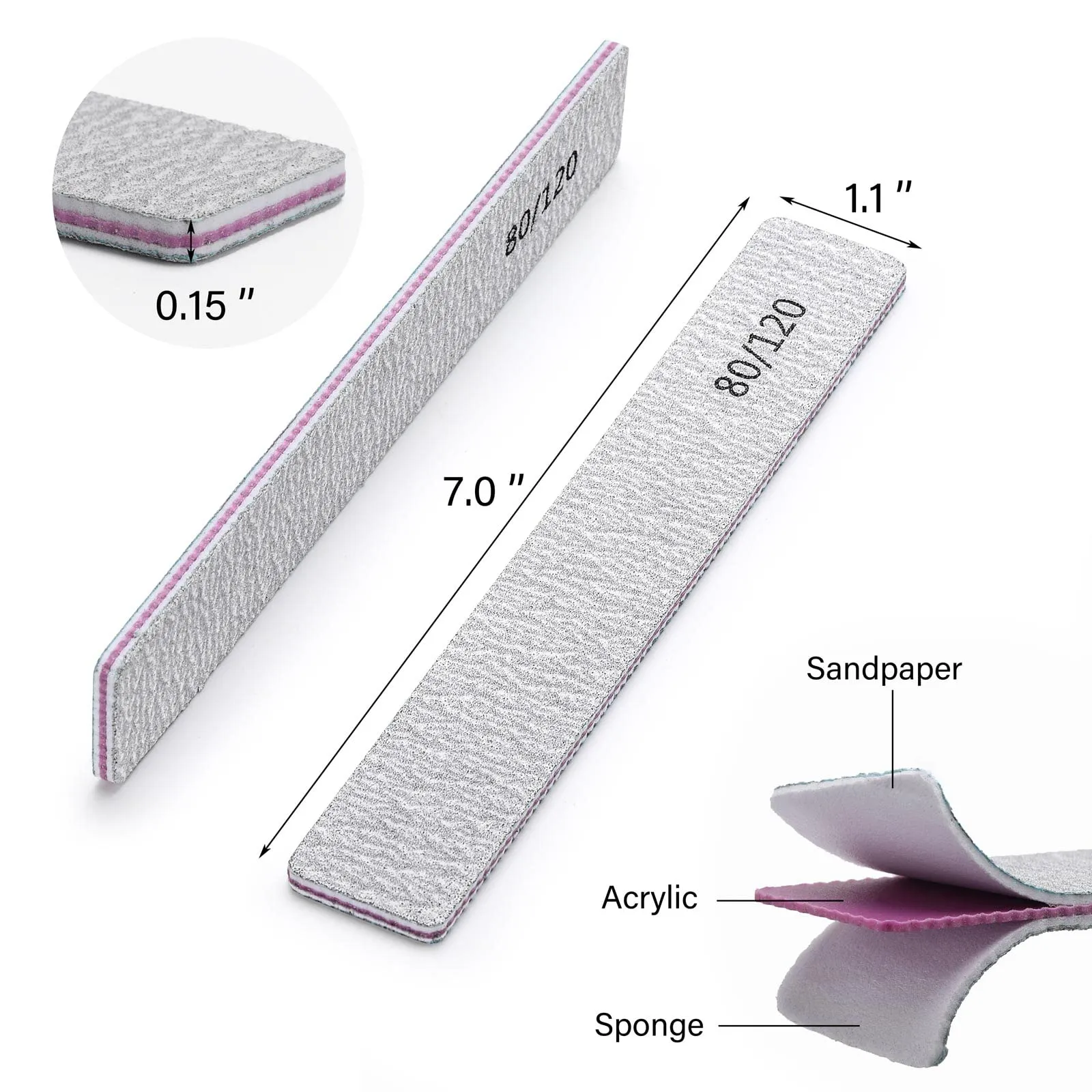100 Pcs Nail Files for Acrylic Nails 80/120 Grit Double Sides Emery Boards Professional Nail Buffering Files