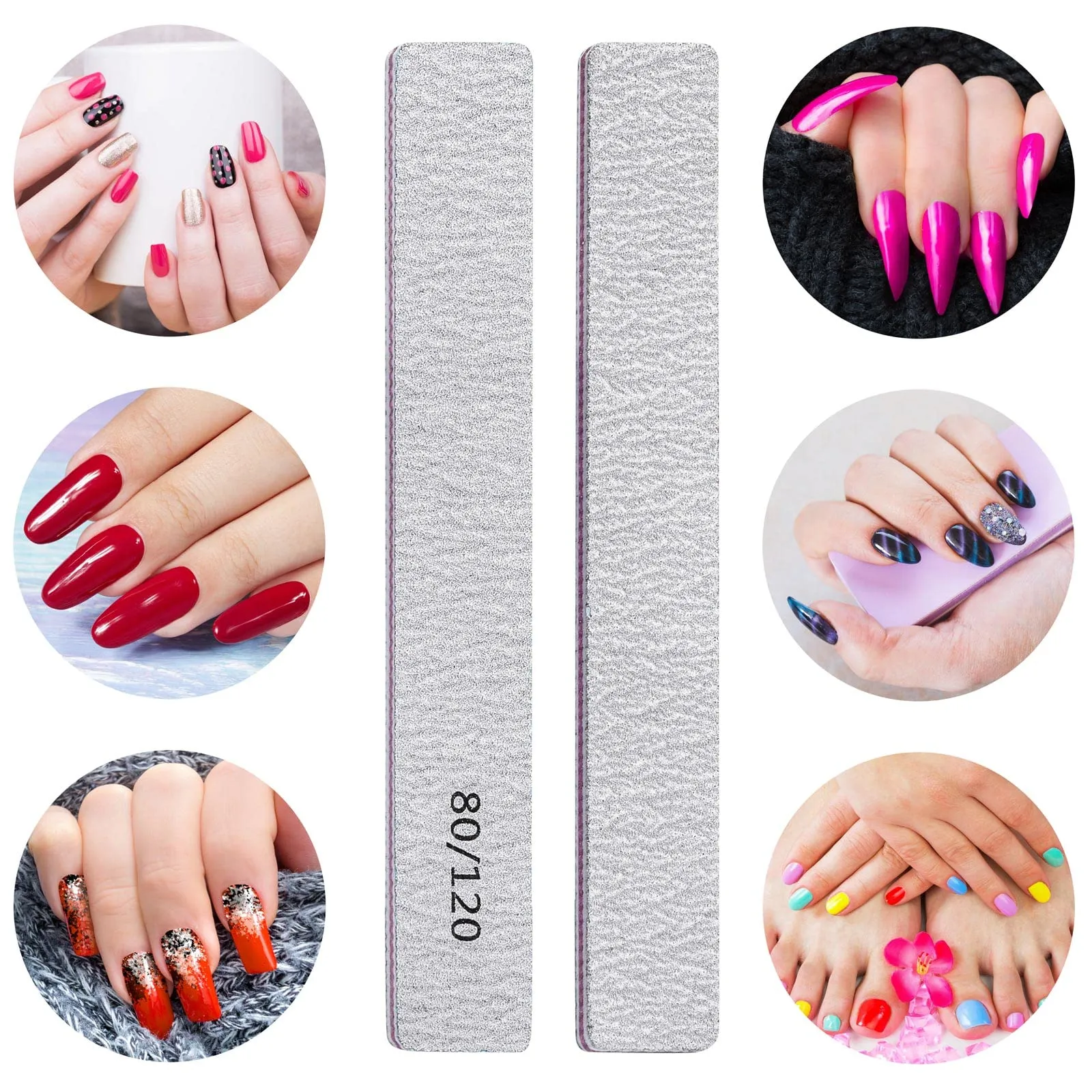 100 Pcs Nail Files for Acrylic Nails 80/120 Grit Double Sides Emery Boards Professional Nail Buffering Files