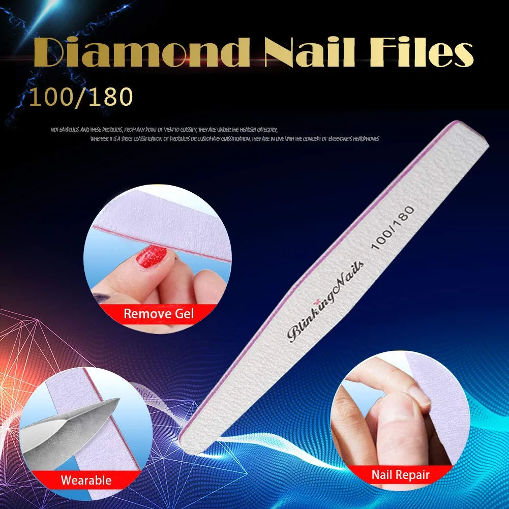 100/180 Grit Emery Boards for Nails,Professional Nail Files for Natural Nails,Double Sides Washalbe Buffer Block Disposable Nail Files for Acrylic Nails