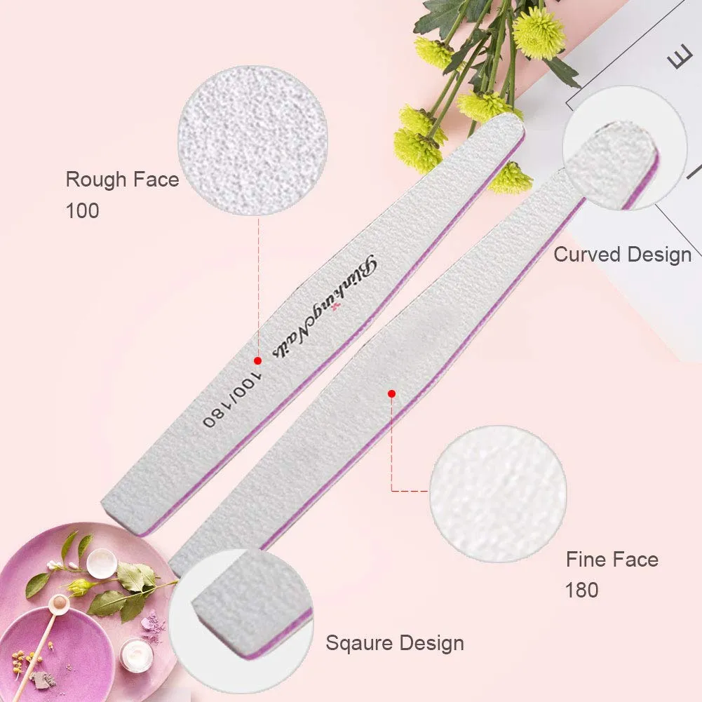 100/180 Grit Emery Boards for Nails,Professional Nail Files for Natural Nails,Double Sides Washalbe Buffer Block Disposable Nail Files for Acrylic Nails