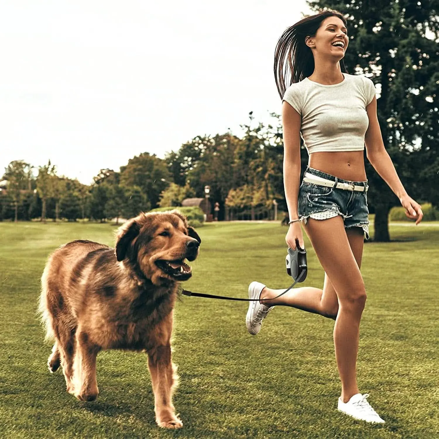 16ft Retractable Dog Leash with Bag Dispenser - Available in Red, Blue, White, and Black