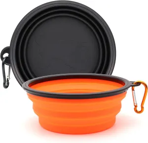 2-Pack Small Dog Travel Bowl, Collapsible Bowls for Dogs, Foldable Cat Water Bowl, Portable Pet Feeding Watering Traveling Dish (Black & Orange)