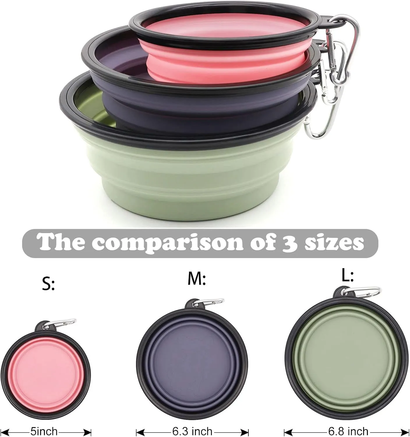 2-Pack Small Dog Travel Bowl, Collapsible Bowls for Dogs, Foldable Cat Water Bowl, Portable Pet Feeding Watering Traveling Dish (Black & Orange)