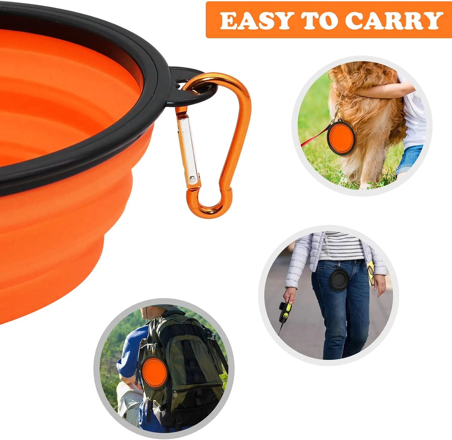 2-Pack Small Dog Travel Bowl, Collapsible Bowls for Dogs, Foldable Cat Water Bowl, Portable Pet Feeding Watering Traveling Dish (Black & Orange)