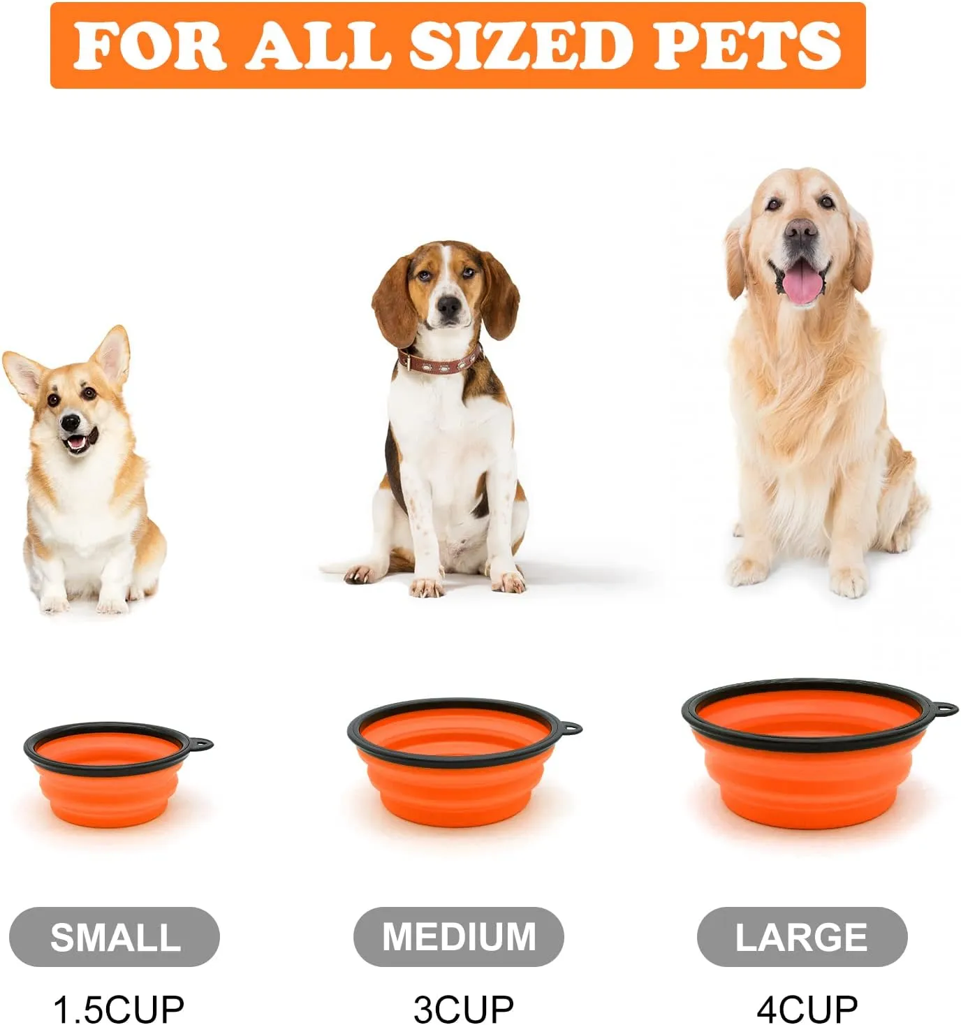 2-Pack Small Dog Travel Bowl, Collapsible Bowls for Dogs, Foldable Cat Water Bowl, Portable Pet Feeding Watering Traveling Dish (Black & Orange)