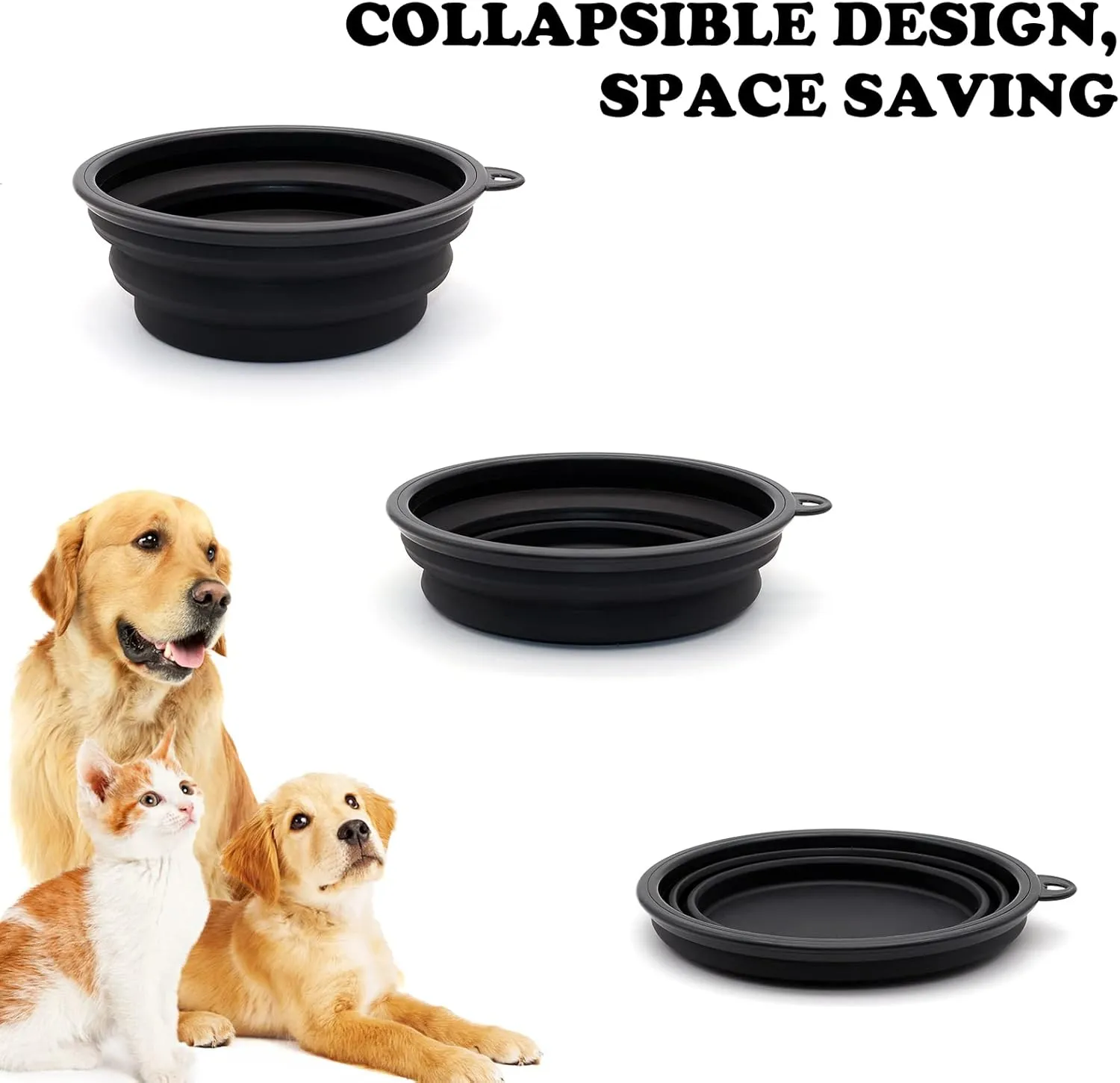 2-Pack Small Dog Travel Bowl, Collapsible Bowls for Dogs, Foldable Cat Water Bowl, Portable Pet Feeding Watering Traveling Dish (Black & Orange)