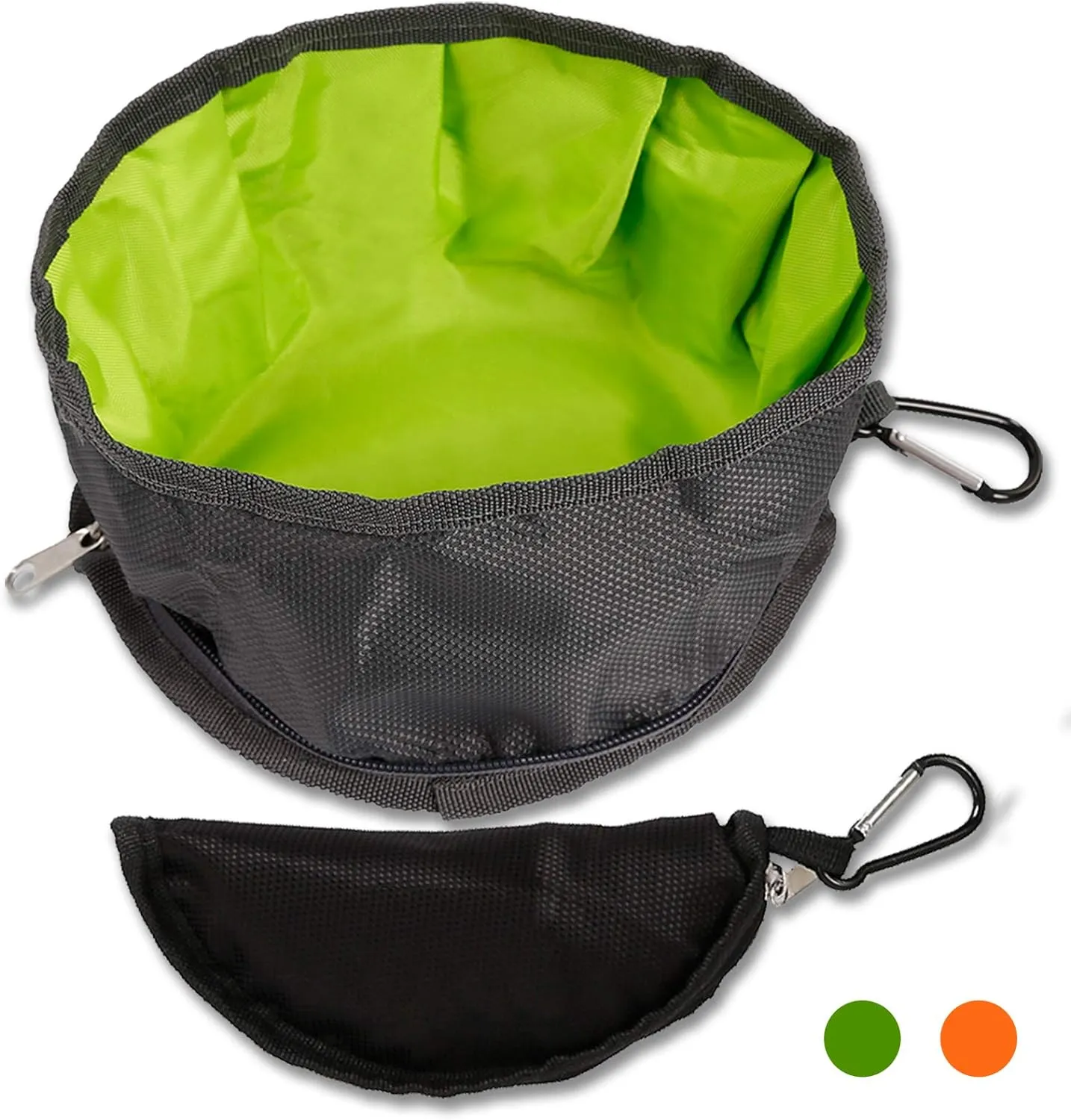 2 Pcs Collapsible Dog Bowls for Travel, Foldable, Portable and Light for Food and Water - (Green Orange)