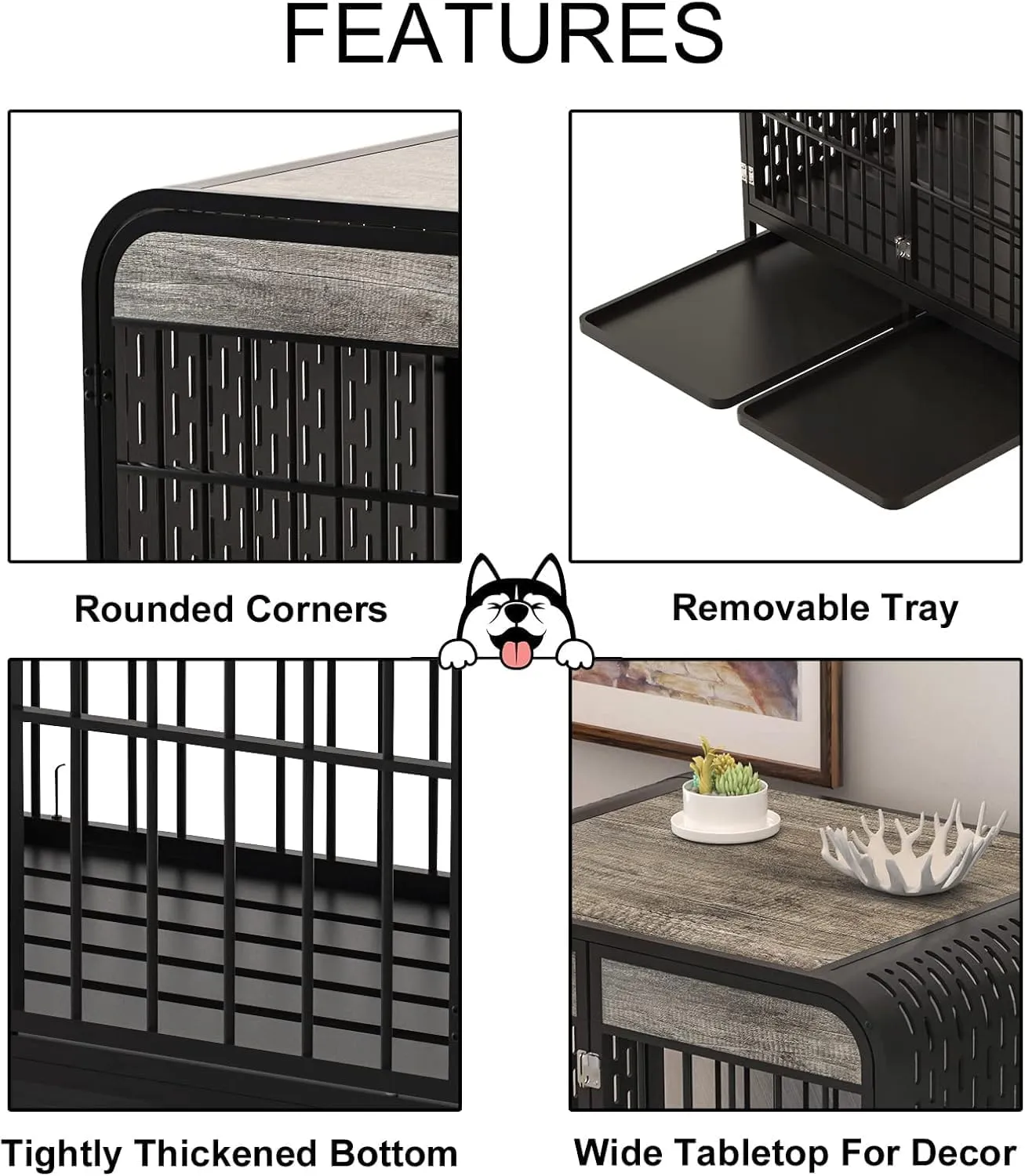 32" Heavy Duty Dog Crate Furniture Dog Kennel, Wood Indoor Dog Cage for Small and Medium Dogs, End Side Table Dog House with Wheels