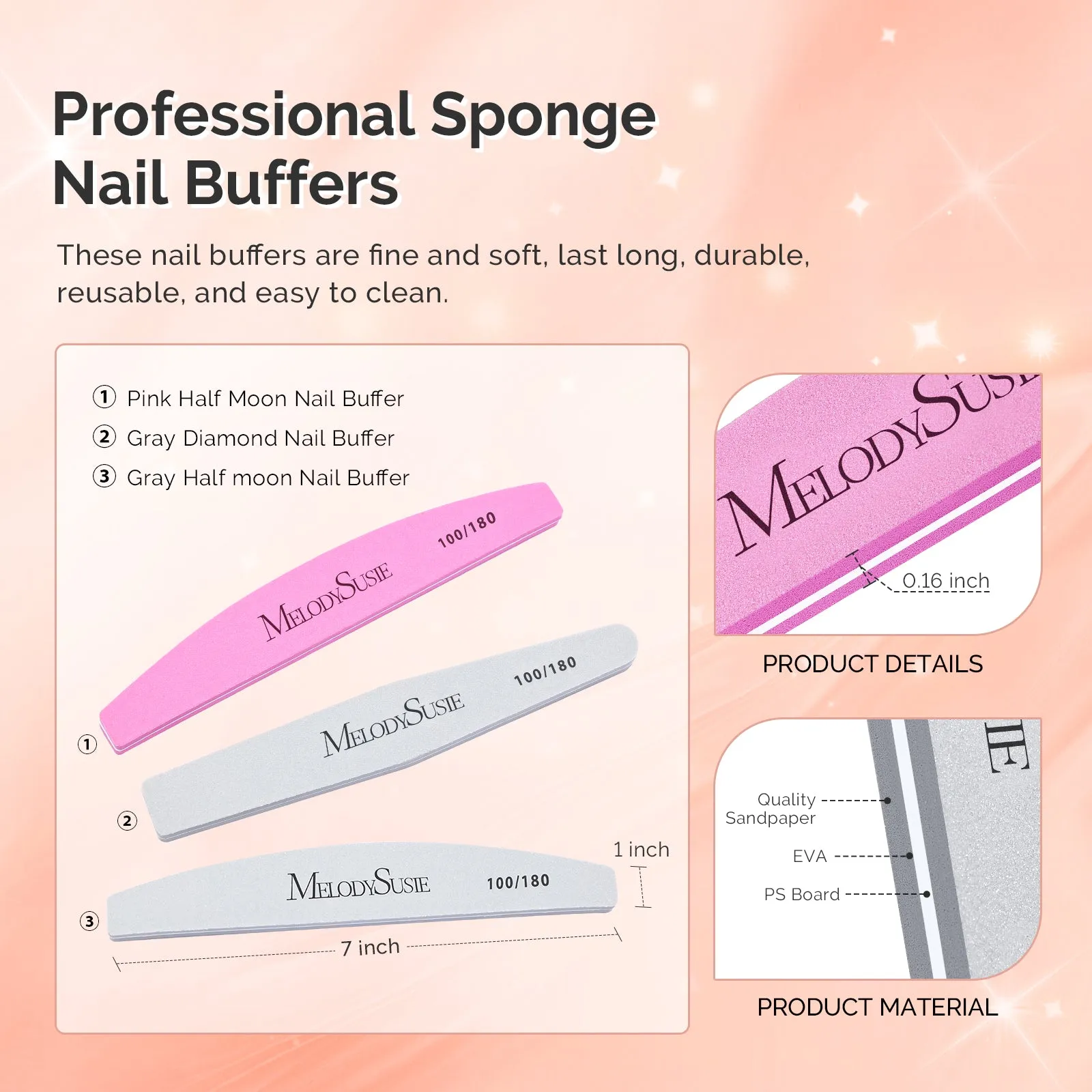 9Pcs Nail Files and Buffers Set - 100/180 Grit
