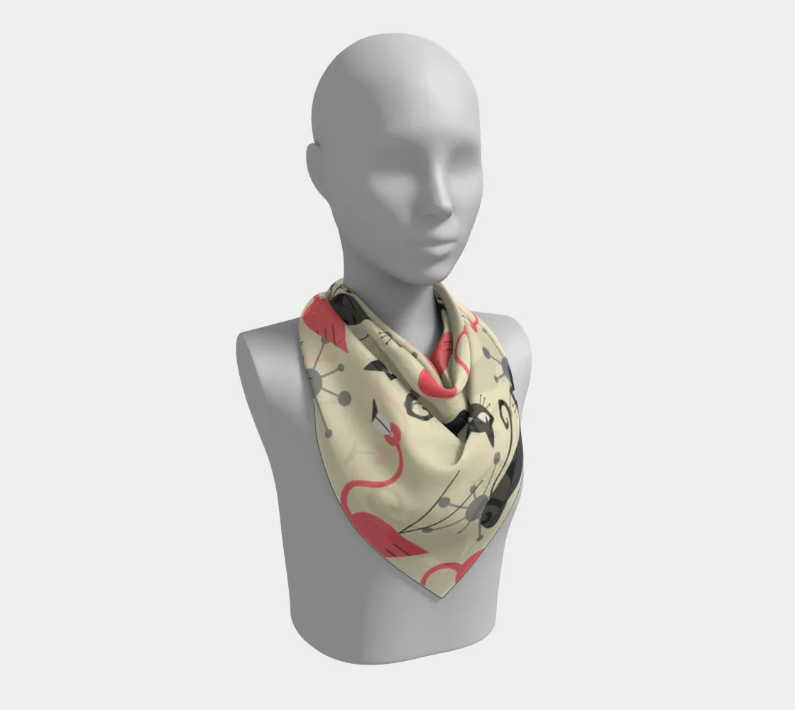 Atomic Cat Kitsch Flamingo Silk Habotai Square Scarf