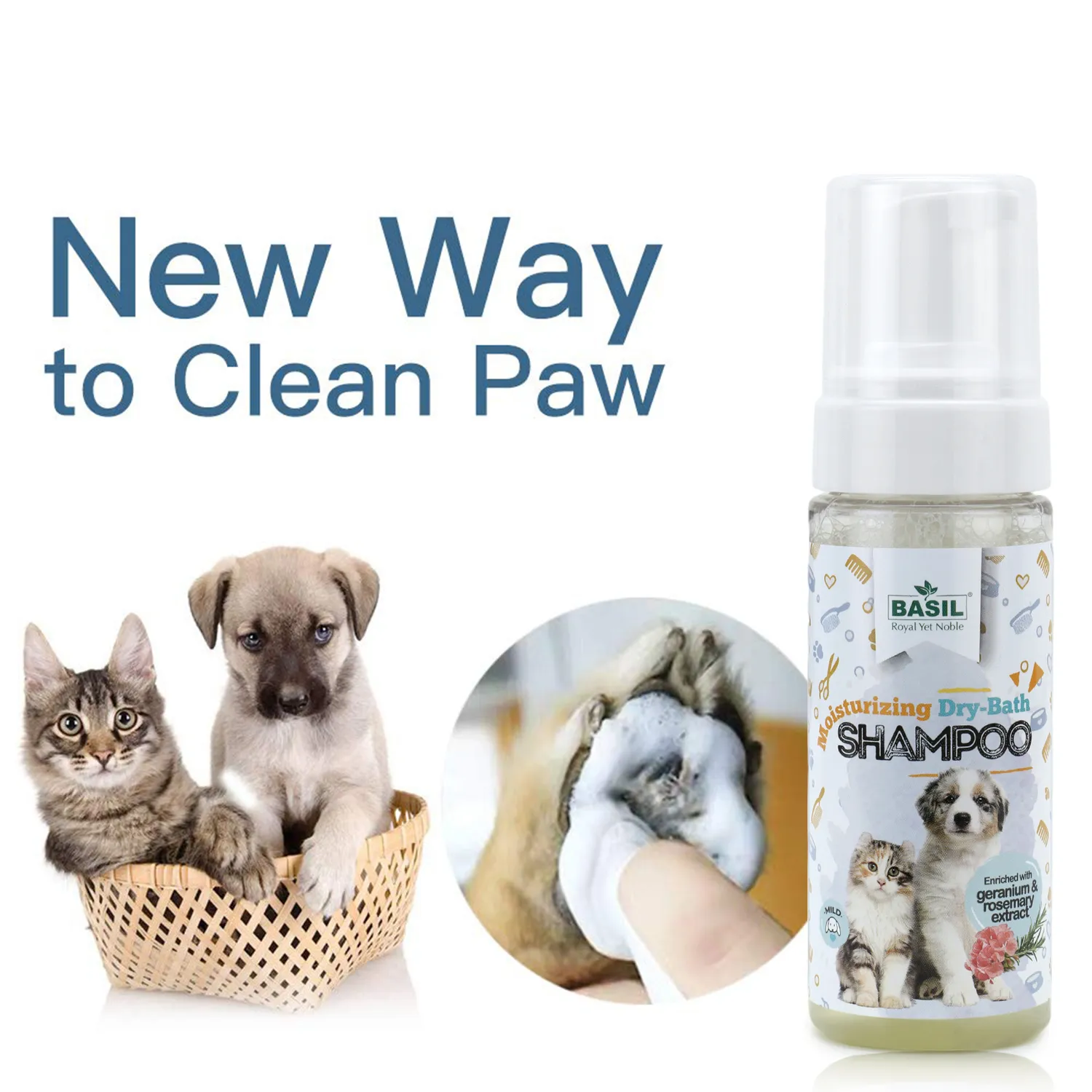 BASIL Moisturising Foam Dry Bath Shampoo for Dogs and Cats