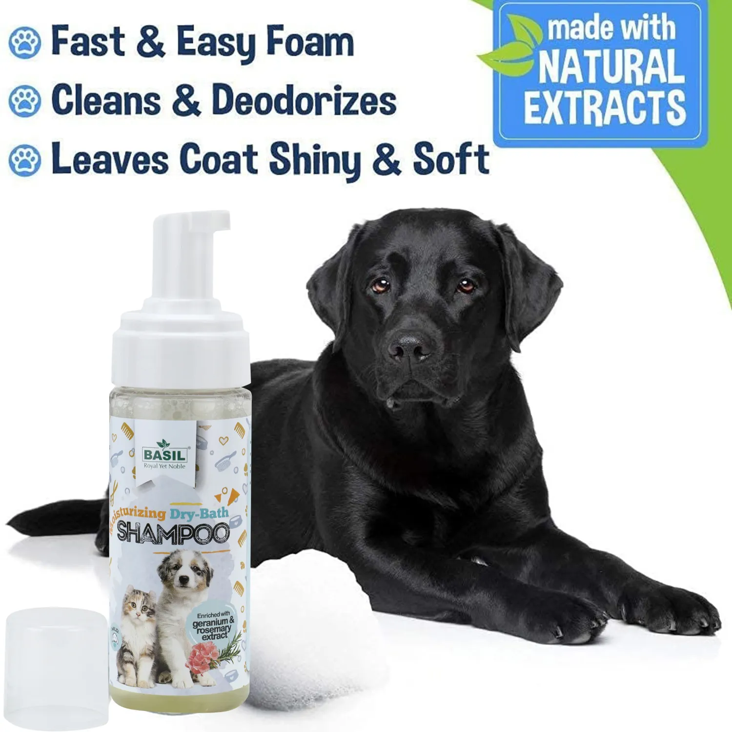 BASIL Moisturising Foam Dry Bath Shampoo for Dogs and Cats
