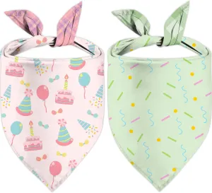 Birthday Dog Bandanas Reversible Large 2 Pack, Celebration Set, Plaid Adjustable Triangle Holiday Pink Green Scarves for Dogs Girl Boy Pets