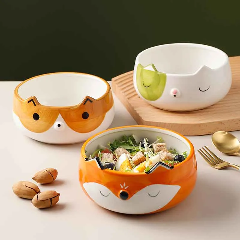 Ceramic Fox Cat Dog Bowls  | Cute Animal Bowl | Children Tableware