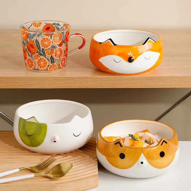 Ceramic Fox Cat Dog Bowls  | Cute Animal Bowl | Children Tableware