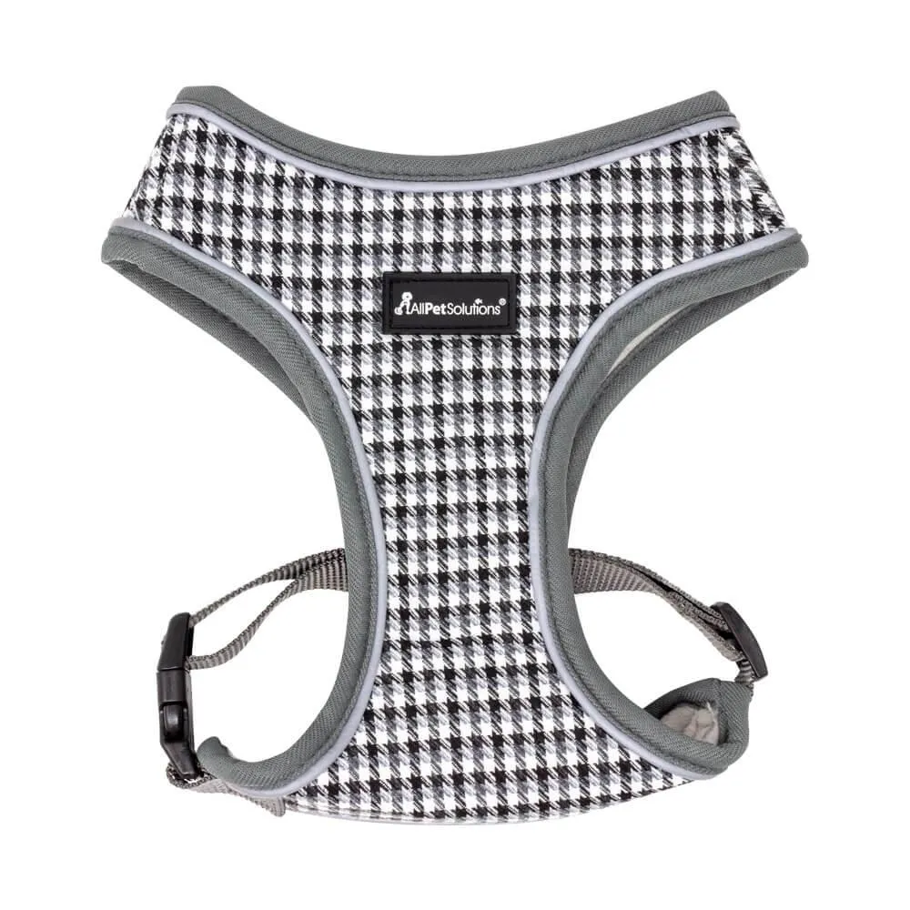Dog Harness with Reflective Strip in Grey & White Check S/M