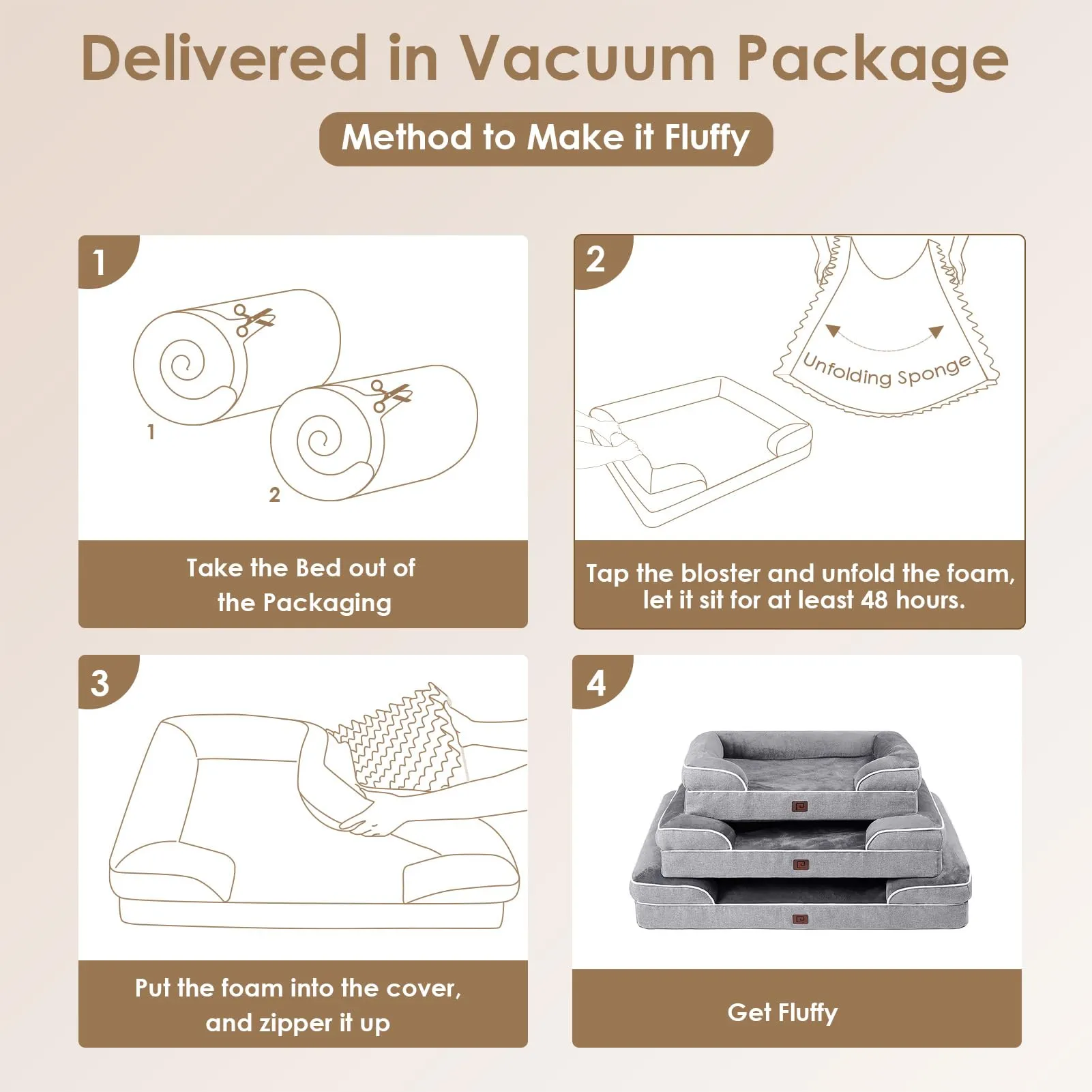 EHEYCIGA Orthopedic Dog Beds for Extra Large Dogs, Waterproof Memory Foam XL Dog Bed with Sides, Non-Slip Bottom and Egg-Crate Foam Big Dog Couch Bed with Washable Removable Cover, Grey