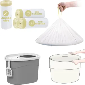 ELEGX 60 Count Litter Box Liners,HDPE Material 3MIL Extra Thick Heavy Duty 32.8  23.6 Jumbo Drawstring Cat String Liners,Compatible with IRIS Top Entry Cat Litter Box