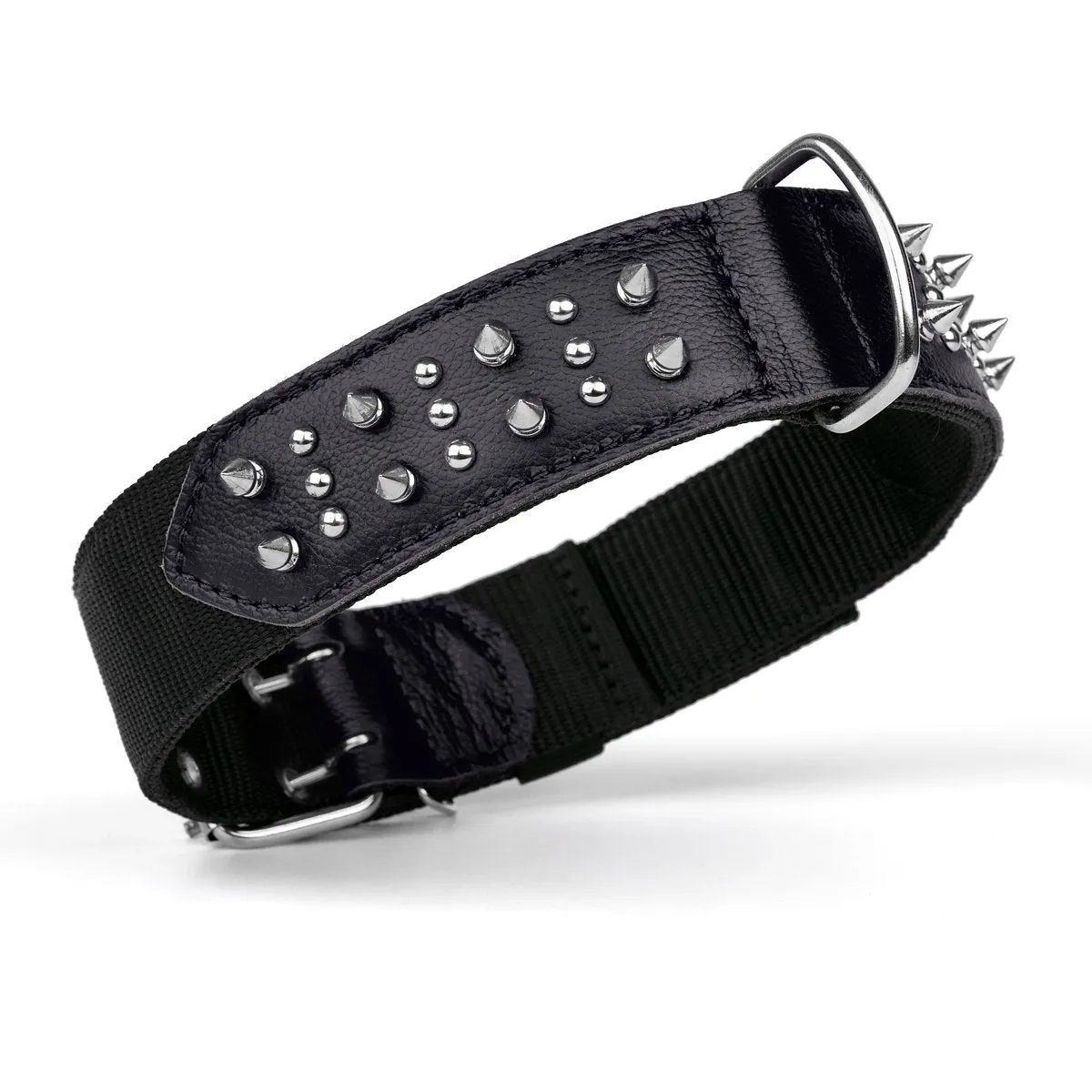 Leather   Nylon Spike Collar