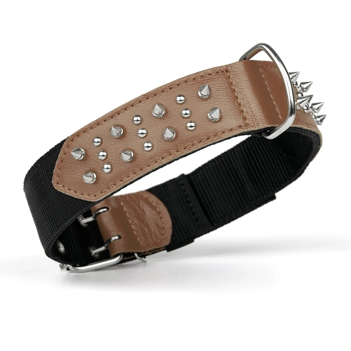 Leather   Nylon Spike Collar
