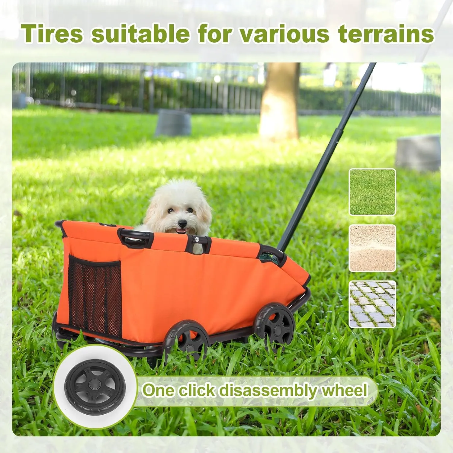 Mini Dog Stroller, Foldable Pet Stroller for Small Dogs & Cats with Safety Rope, Storage Basket & Built-in Cushion - Extendable Handle, Lightweight Carrier for Travel, Walking, Vet Visits (Orange)