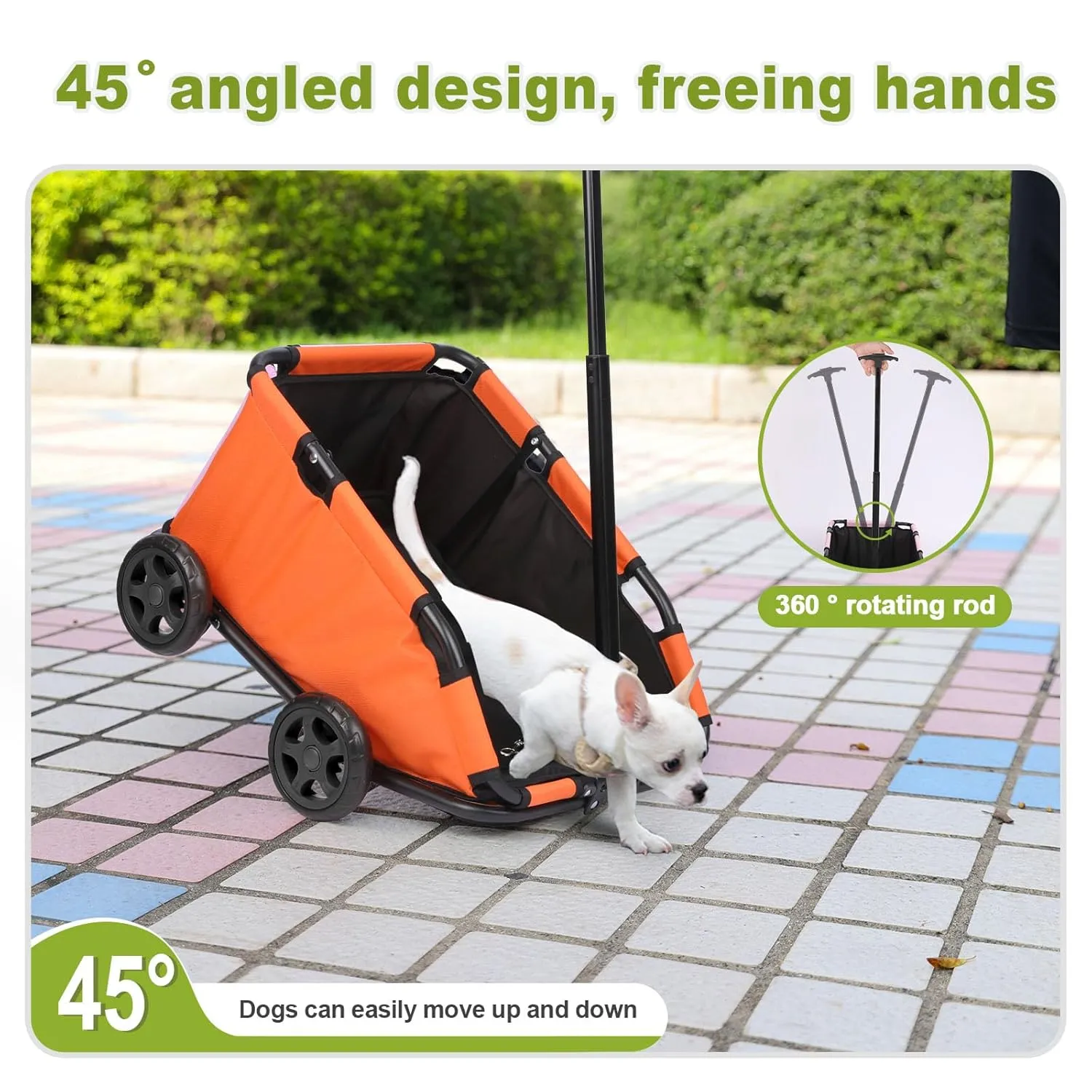 Mini Dog Stroller, Foldable Pet Stroller for Small Dogs & Cats with Safety Rope, Storage Basket & Built-in Cushion - Extendable Handle, Lightweight Carrier for Travel, Walking, Vet Visits (Orange)
