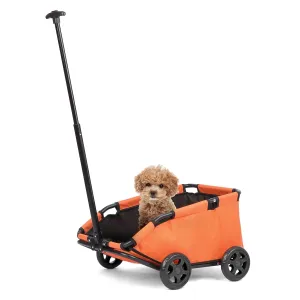 Mini Dog Stroller, Foldable Pet Stroller for Small Dogs & Cats with Safety Rope, Storage Basket & Built-in Cushion - Extendable Handle, Lightweight Carrier for Travel, Walking, Vet Visits (Orange)