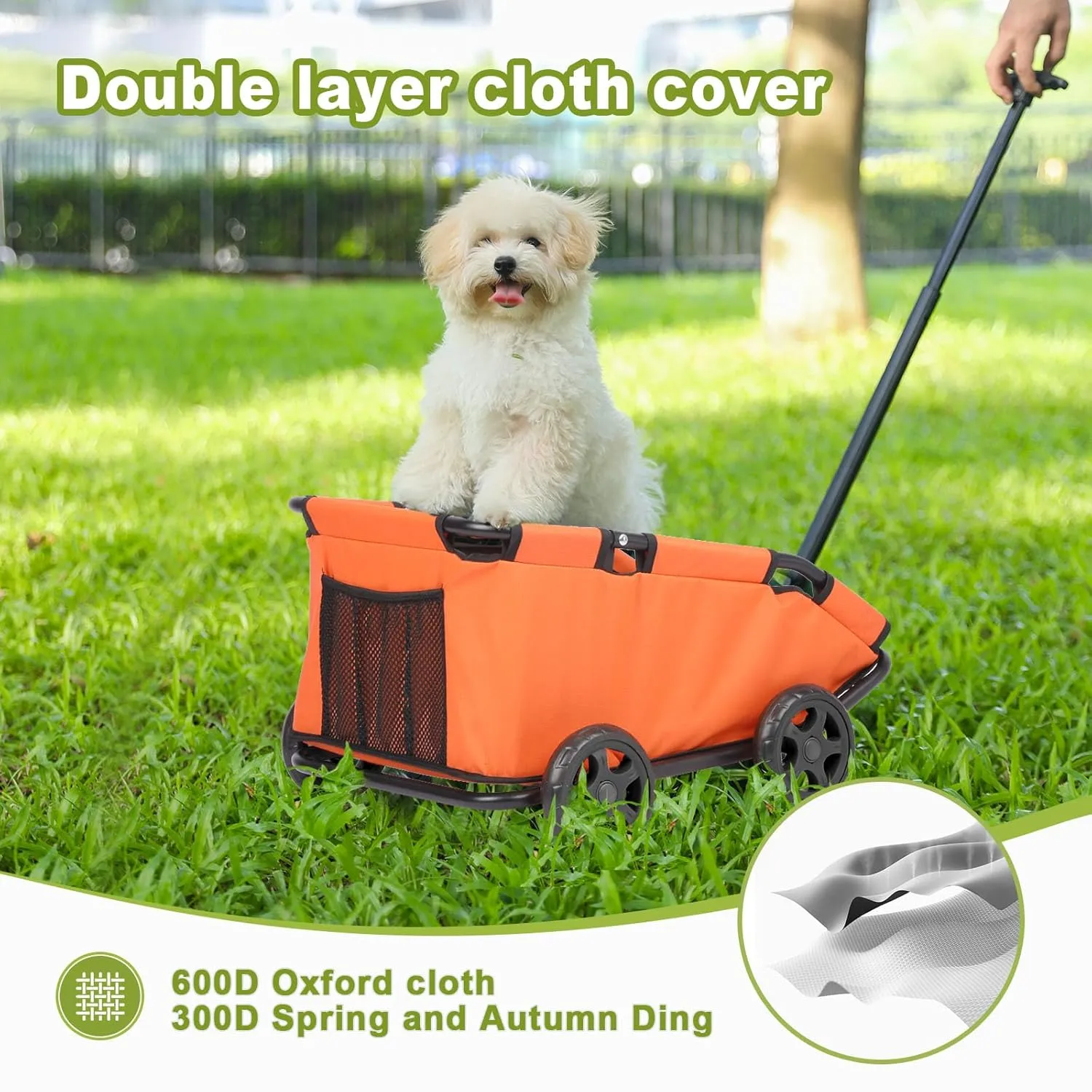 Mini Dog Stroller, Foldable Pet Stroller for Small Dogs & Cats with Safety Rope, Storage Basket & Built-in Cushion - Extendable Handle, Lightweight Carrier for Travel, Walking, Vet Visits (Orange)