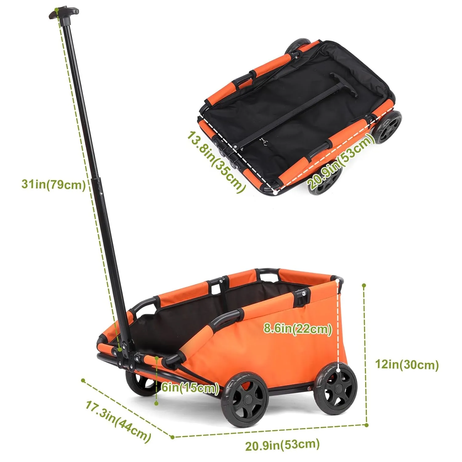 Mini Dog Stroller, Foldable Pet Stroller for Small Dogs & Cats with Safety Rope, Storage Basket & Built-in Cushion - Extendable Handle, Lightweight Carrier for Travel, Walking, Vet Visits (Orange)