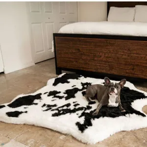 Paw Brands, PupRug™ Animal Print Memory Foam Dog Bed, Black Faux Cowhide