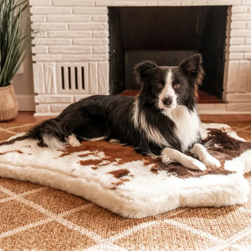 Paw Brands, PupRug™ Animal Print Memory Foam Dog Bed, Brown Faux Cowhide