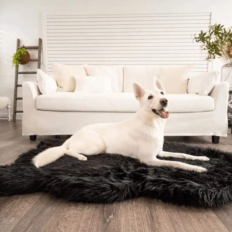 Paw Brands, PupRug by Paw.com™ Faux Fur Orthopedic Dog Bed, Curve Midnight Black