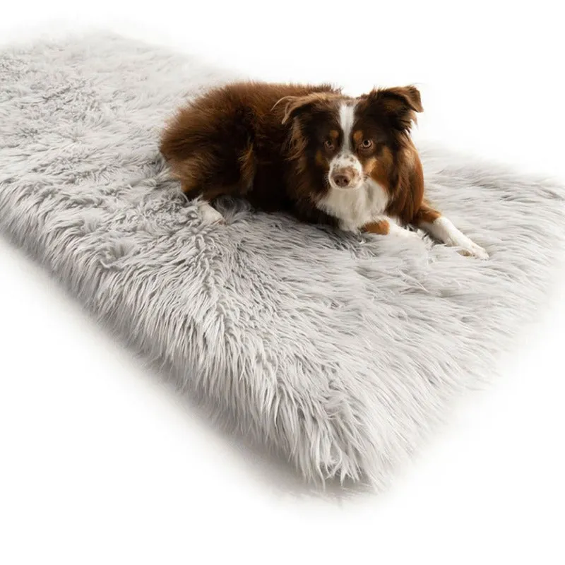 Paw Brands, PupRug™ Runner Faux Fur Memory Foam Dog Bed, Rectangle Grey