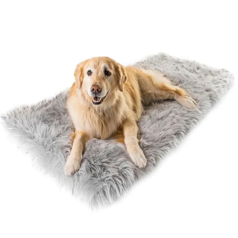Paw Brands, PupRug™ Runner Faux Fur Memory Foam Dog Bed, Rectangle Grey