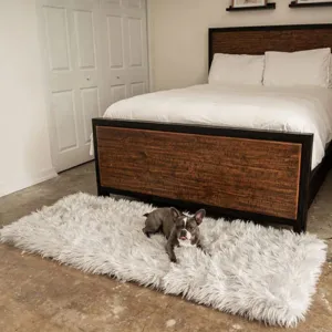 Paw Brands, PupRug™ Runner Faux Fur Memory Foam Dog Bed, Rectangle Grey