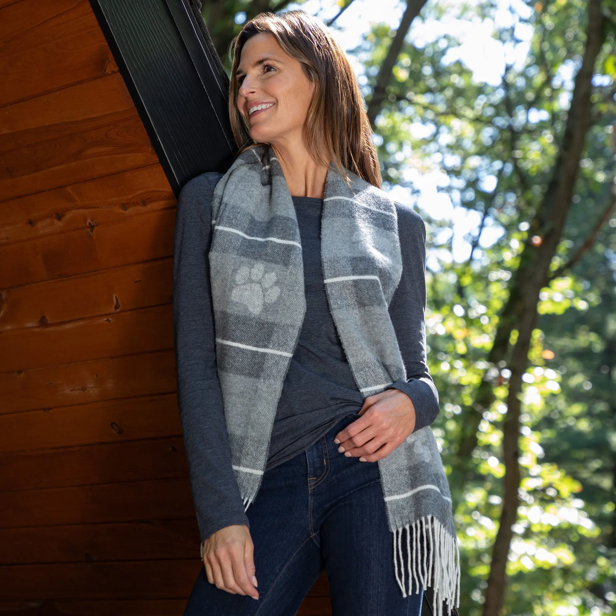 Paw Plaid Merino Wool & Cashmere Scarf