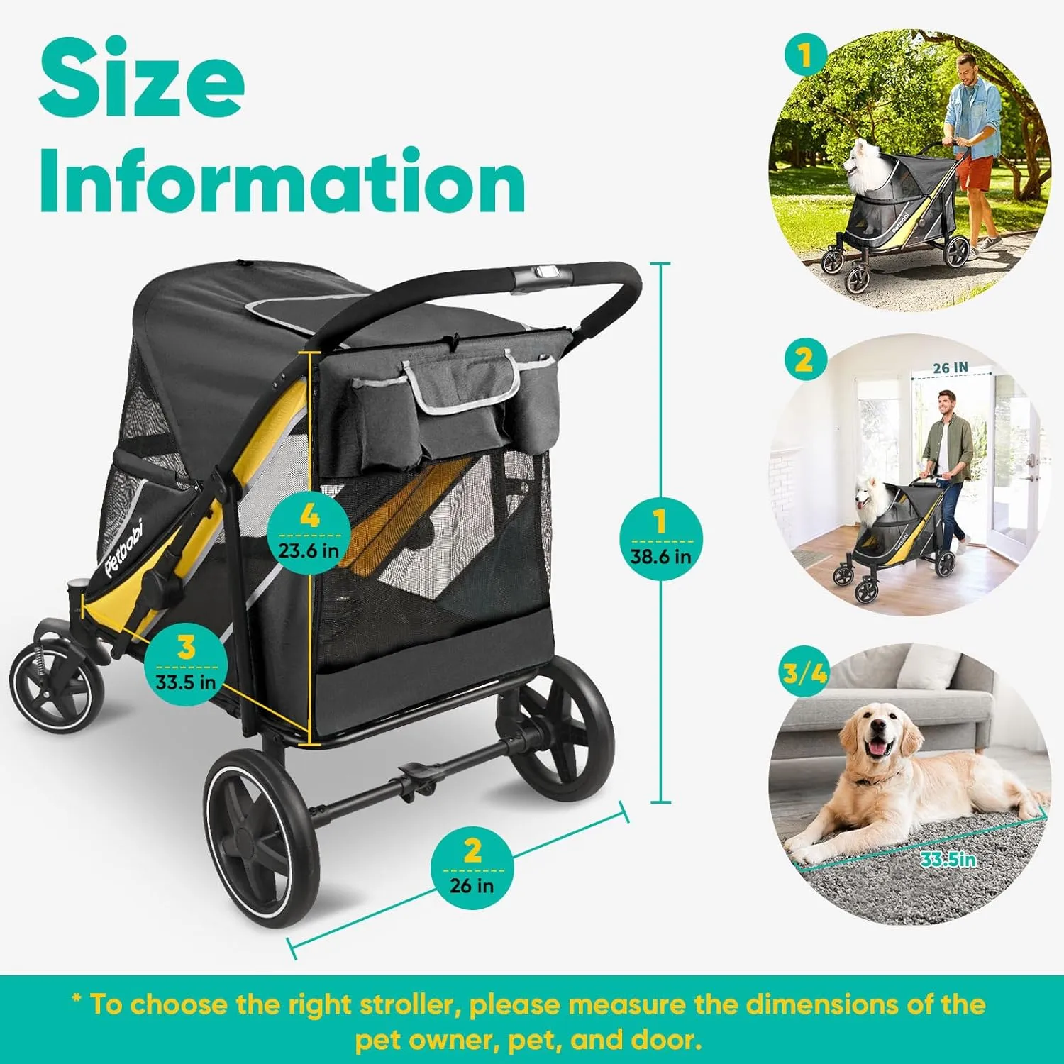 Petbobi Dog Stroller for Medium Dogs - Easy Fold Dual Entry Pet Stroller with One-Foot Brake, All Terrain Wagon Cart with Large Air Mesh, Ideal for Large Senior Pets up to 80 lbs, Black