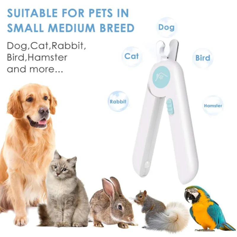 Pipers Cat Dog Nail Clippers Trimmer Pet Nail Clippers LED Light Avoid Over-Cutting Hidden Nail File Razor Sharp Blade