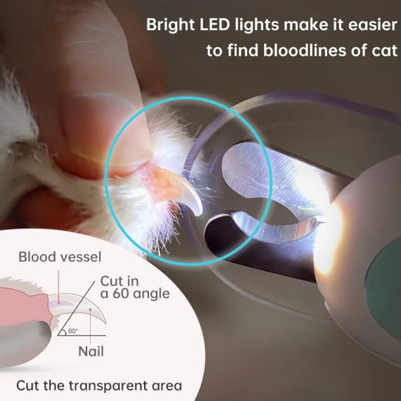 Pipers Cat Dog Nail Clippers Trimmer Pet Nail Clippers LED Light Avoid Over-Cutting Hidden Nail File Razor Sharp Blade