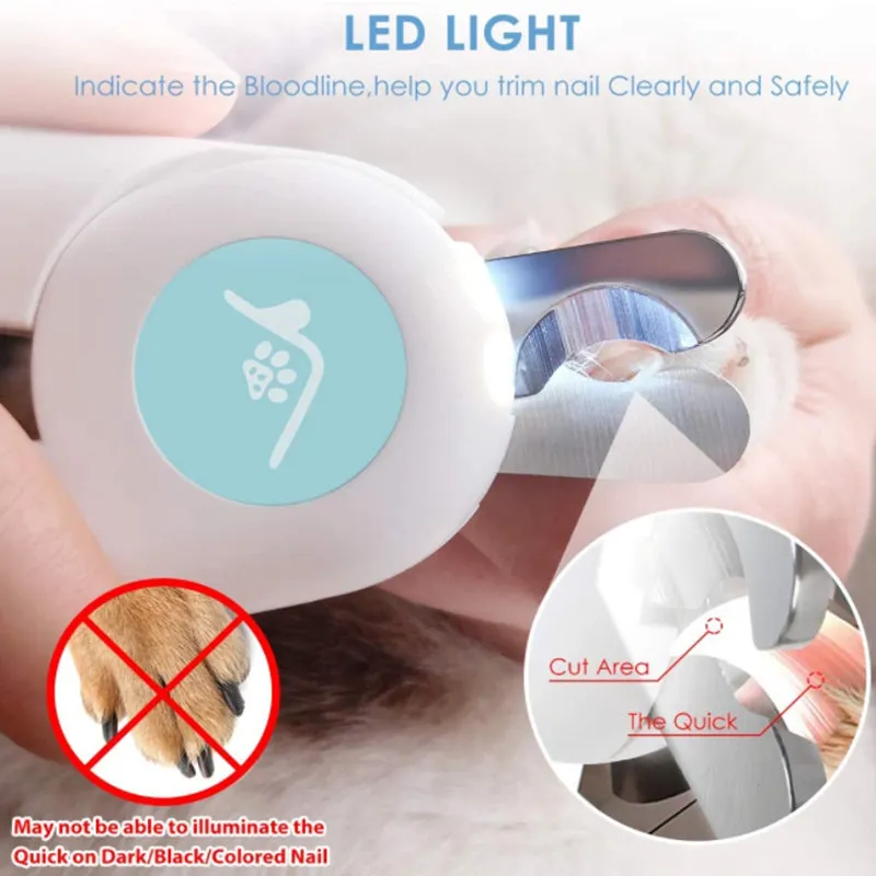 Pipers Cat Dog Nail Clippers Trimmer Pet Nail Clippers LED Light Avoid Over-Cutting Hidden Nail File Razor Sharp Blade
