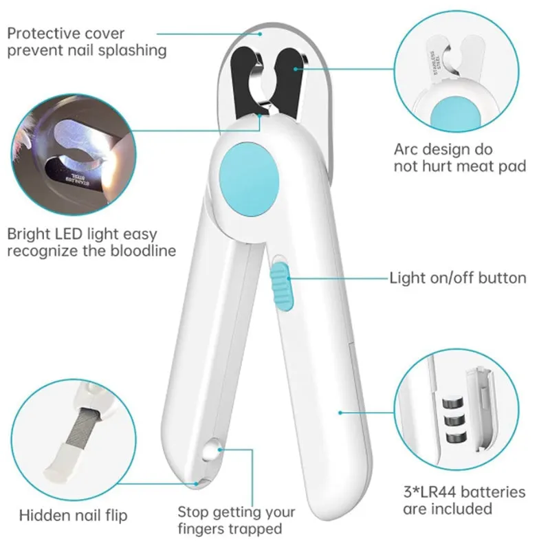 Pipers Cat Dog Nail Clippers Trimmer Pet Nail Clippers LED Light Avoid Over-Cutting Hidden Nail File Razor Sharp Blade