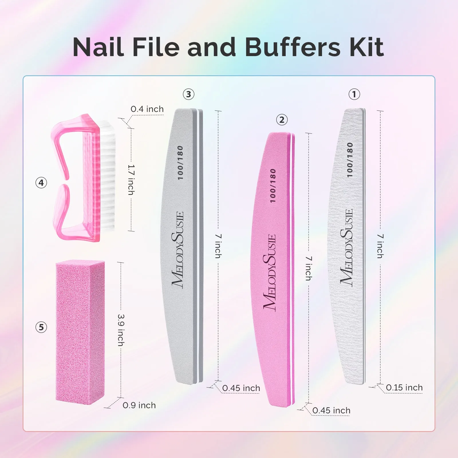 Professional Nail Files and Buffers 16Pcs Kit - 100/180 Grit