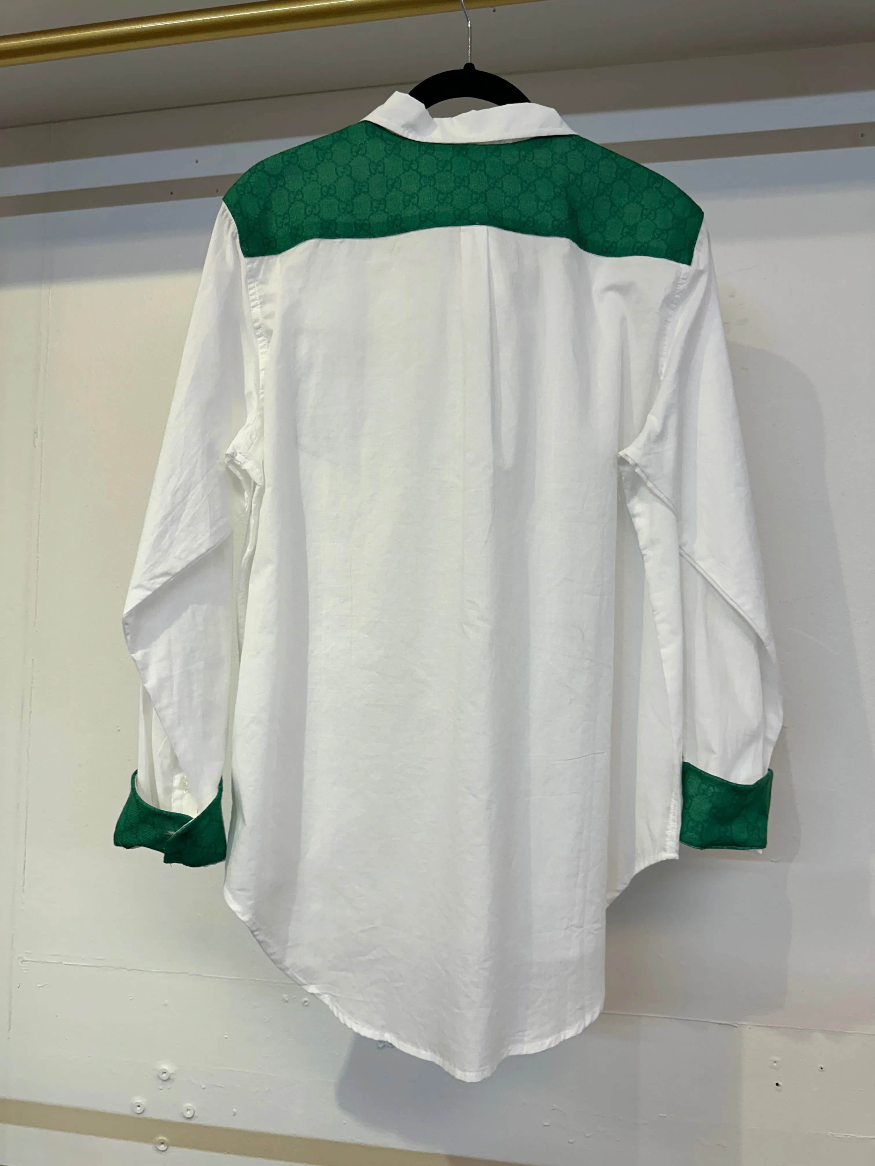Repurposed Button Down Top - Green and White