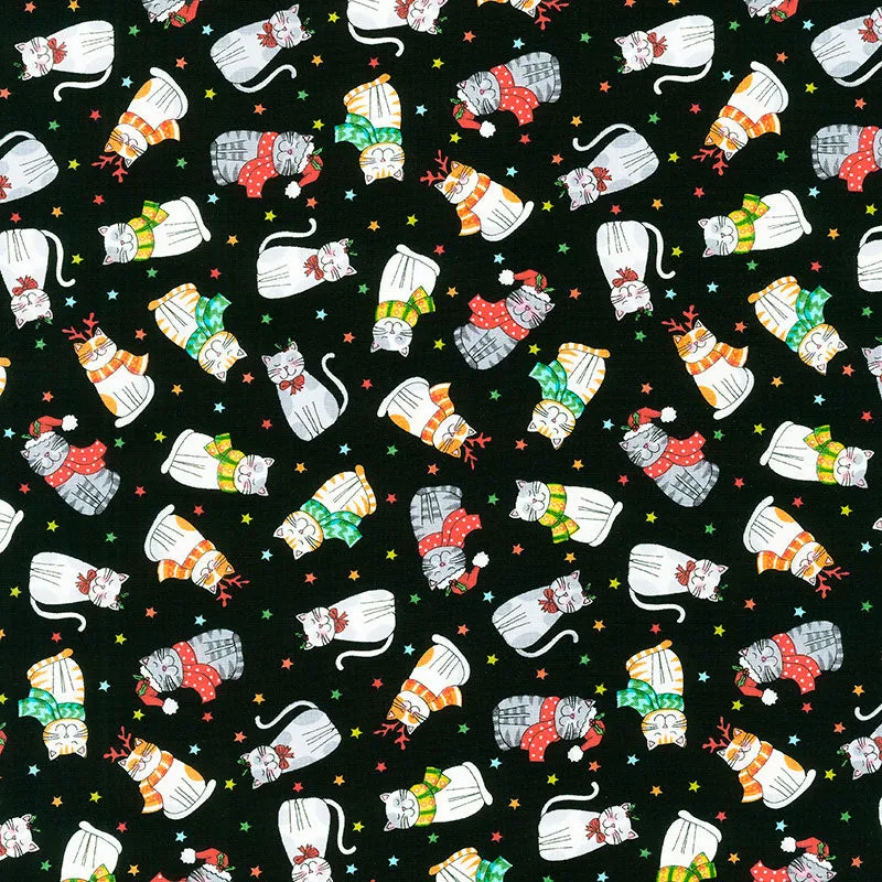 Santa Paws - Cats Scatter Black Yardage
