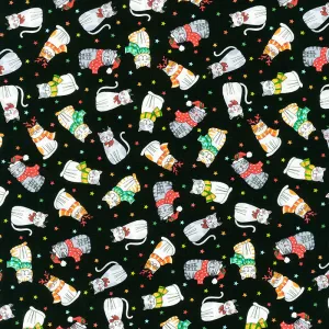 Santa Paws - Cats Scatter Black Yardage