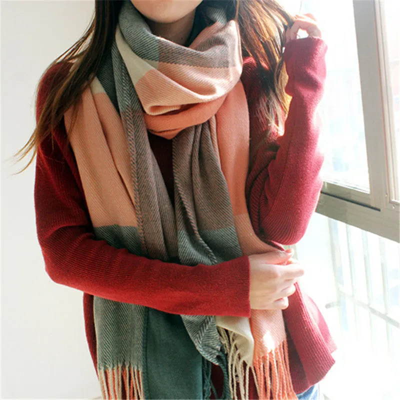 Winter Scarf Women Blanket Plaid Scarf