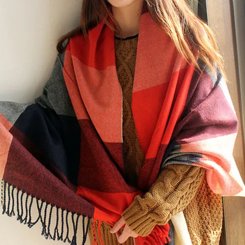 Winter Scarf Women Blanket Plaid Scarf